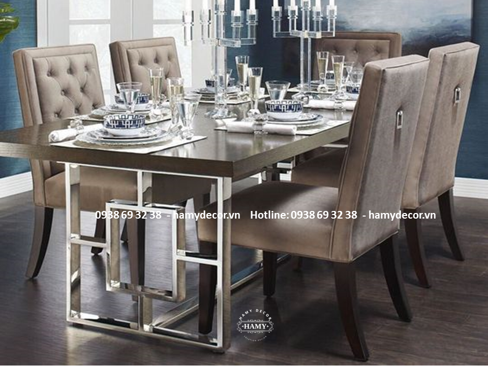 Bàn mặt gỗ chân inox trắng bóng hiện đại - 89