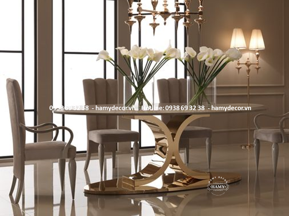 MẪU BÀN ĂN INOX MẠ MÀU PVD VÀNG GOLD BÓNG SANG TRỌNG HIỆN ĐẠI