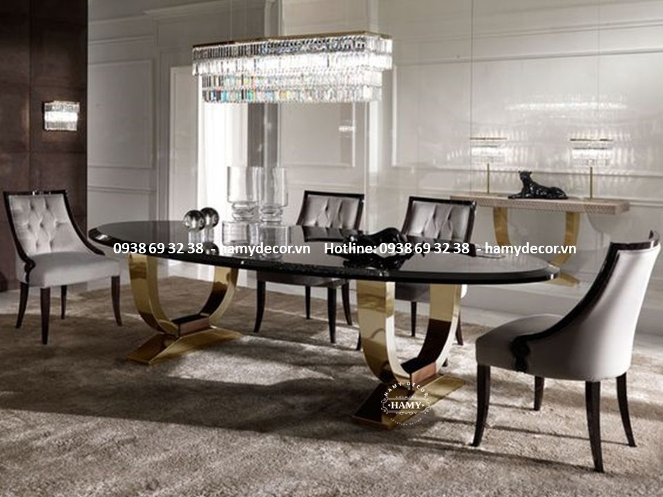 Bàn ăn Oval  inox mạ vàng - 36