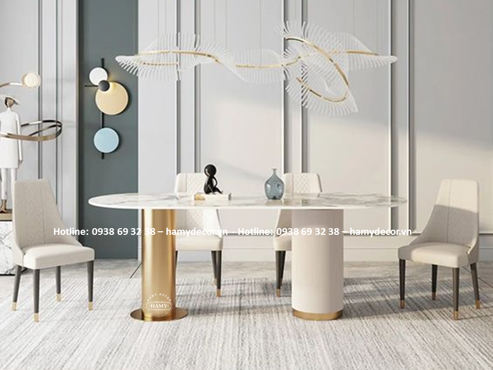 Bàn ăn inox mạ vàng với thiết kế chân trụ tròn - 115