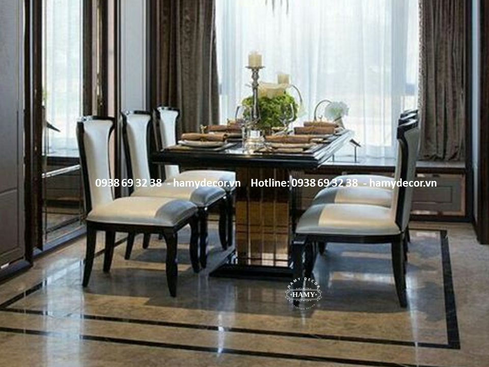 Bộ bàn ghế ăn chân inox mạ vàng cực đẹp - 58
