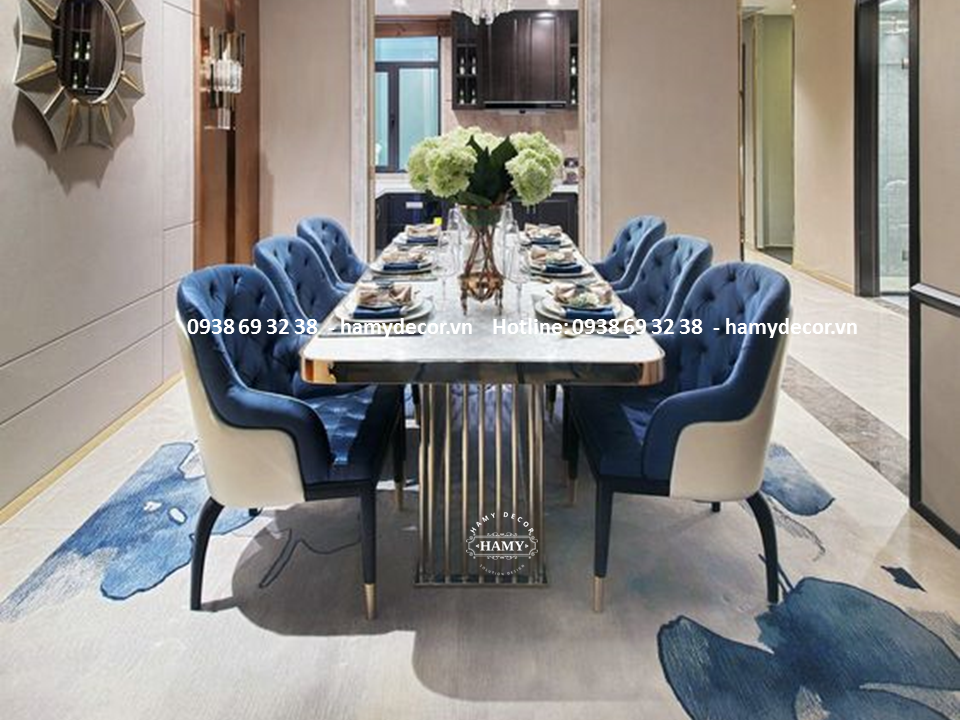 Bộ bàn ăn chân inox mạ vàng - 56