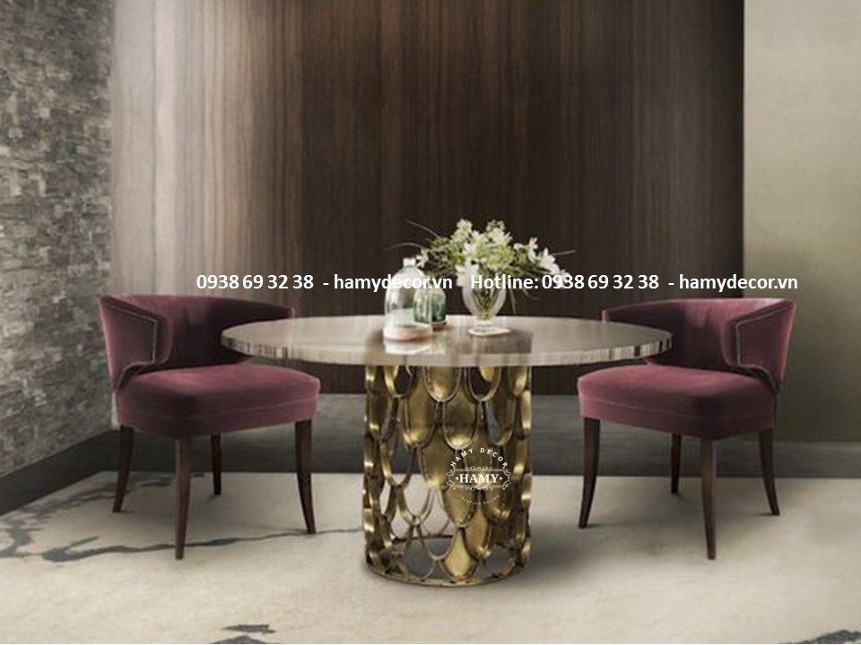 Bàn ăn tròn mặt đá khung inox mạ vàng  - 16
