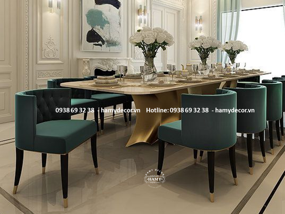 Bàn ăn inox mạ PVD mặt đá Marble - 03