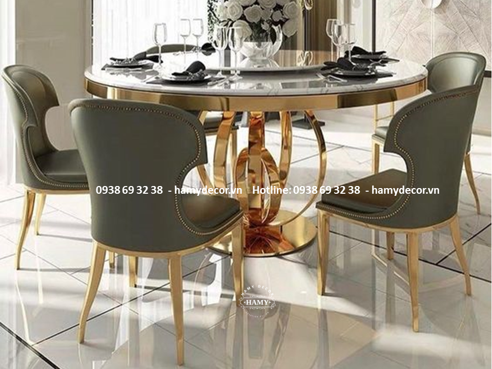 NHỮNG MẪU BÀN ĂN INOX MẠ MÀU VÀNG ROSE ĐẸP SANG TRỌNG HIỆN ĐẠI