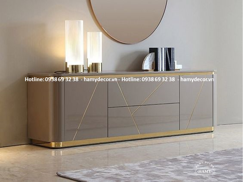 Tủ console trang trí khung inox mạ vàng - 55