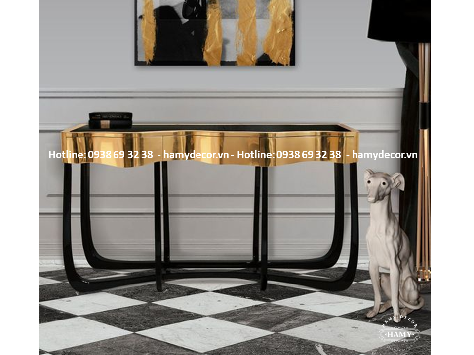 Bàn console inox mạ vàng kiểu dáng độc đáo - 86