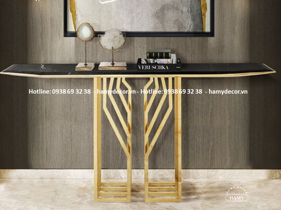 Bàn console inox mạ vàng mặt đá - 52
