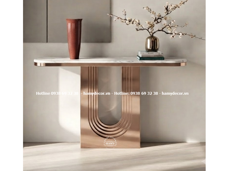 Mẫu bàn console chân inox mạ vàng hồng phong cách Art Deco / Neo-Classic sang trọng