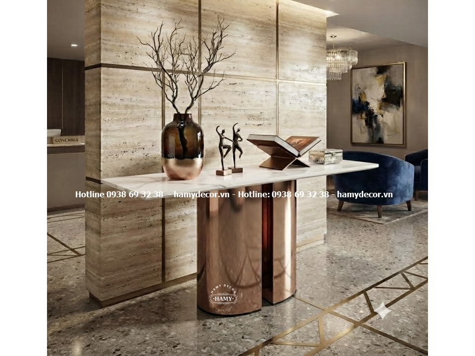 Bàn console inox mạ vàng hồng Bàn sảnh/Lối vào (Foyer & Entryway Console) 