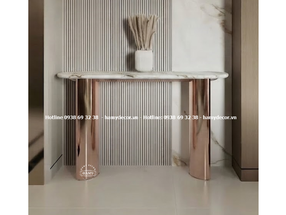 Mẫu bàn console inox vàng hồng trang trí Sảnh chính, tiền sảnh, hành lang