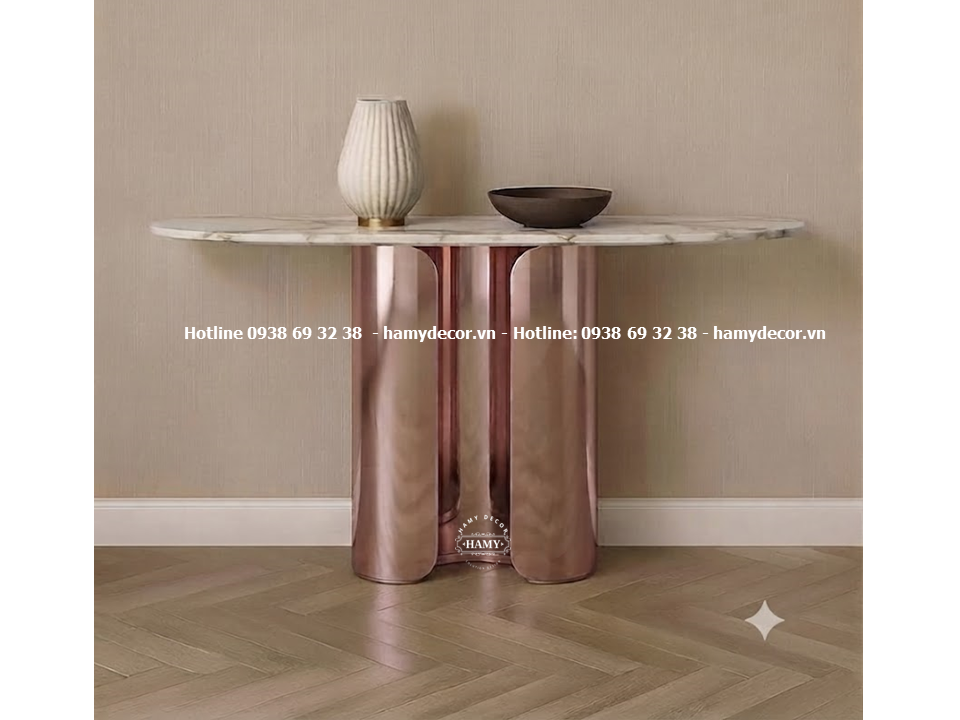 Bàn console inox mạ vàng hồng trang trí & tạo điểm nhấn phòng khách