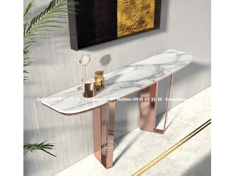 Bàn console chân inox mạ vàng hồng gương