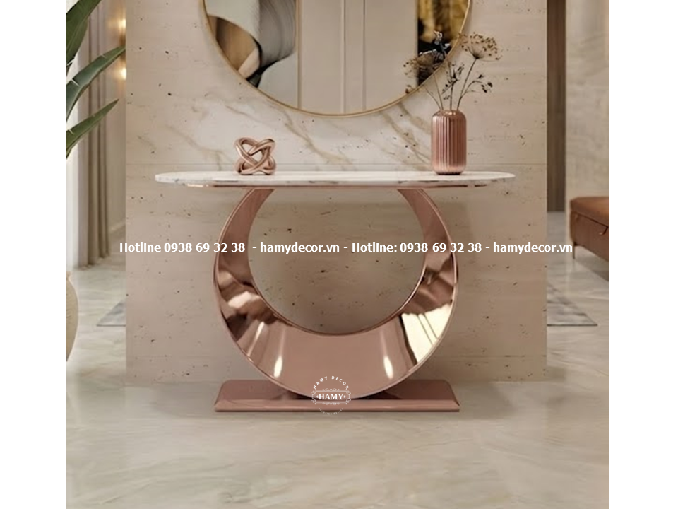 Bàn console Khung chân bàn inox mạ PVD màu vàng hồng (Rose Gold) sáng bóng gương