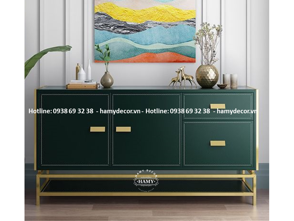 Tủ console gỗ khung inox PVD - 48