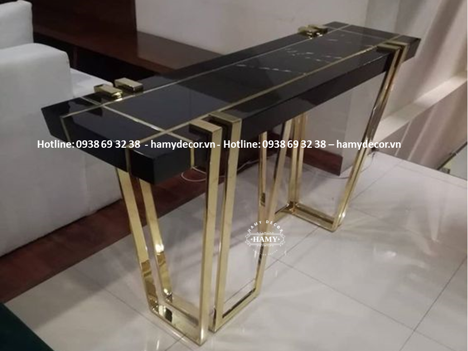 Bàn console mặt gỗ chân inox mạ vàng PVD - 161