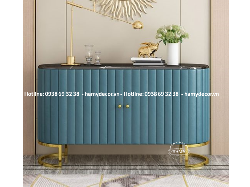 Tủ console inox mạ PVD bọc da PU - 15