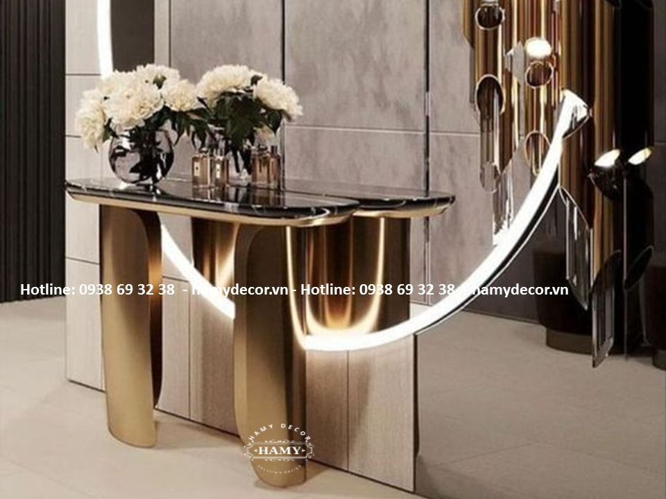 Bàn console inox mạ PVD Màu Vàng Hồng đẹp - 174