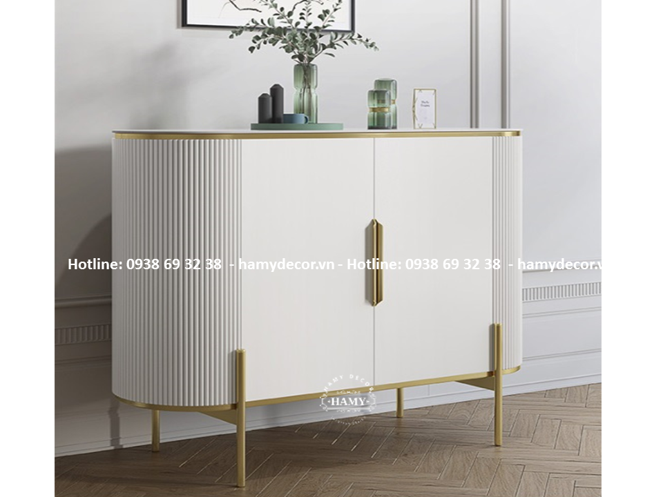 Mẫu tủ console trang trí inox mạ vàng - 171