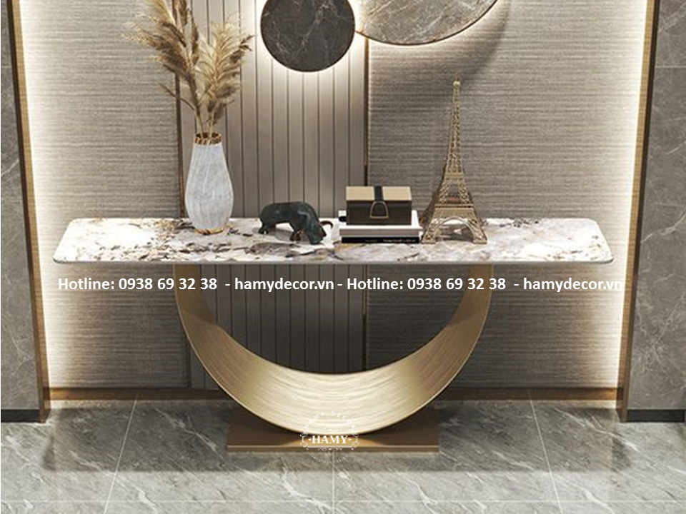 Bàn console vầng trăng inox mạ vàng - 178