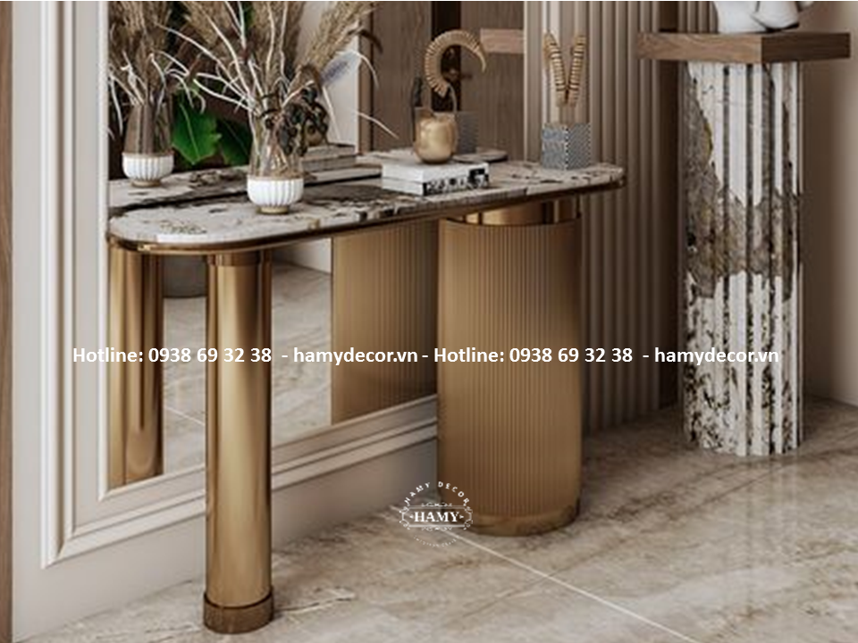 Bàn console inox mạ vàng LUXURY cho biệt thự sang trọng - 179