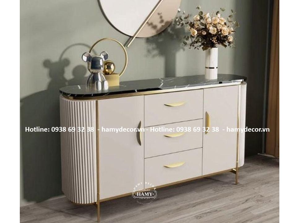 Tủ console trang trí hàng lang  inox mạ vàng - 167