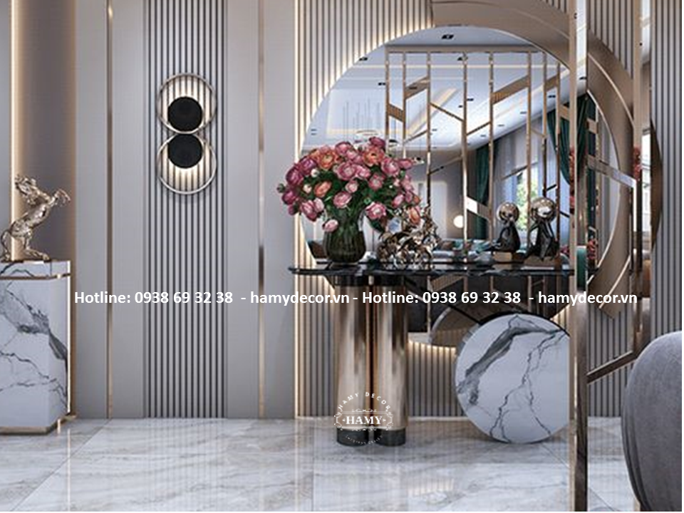 Bàn trang trí để chậu hoa Decor chân inox mạ vàng cực đẹp - 190