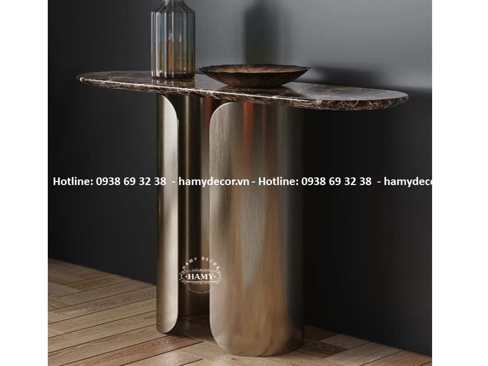 Bàn console chân inox Vàng Hồng Mặt đá Nâu Tây Ban Nha - 193
