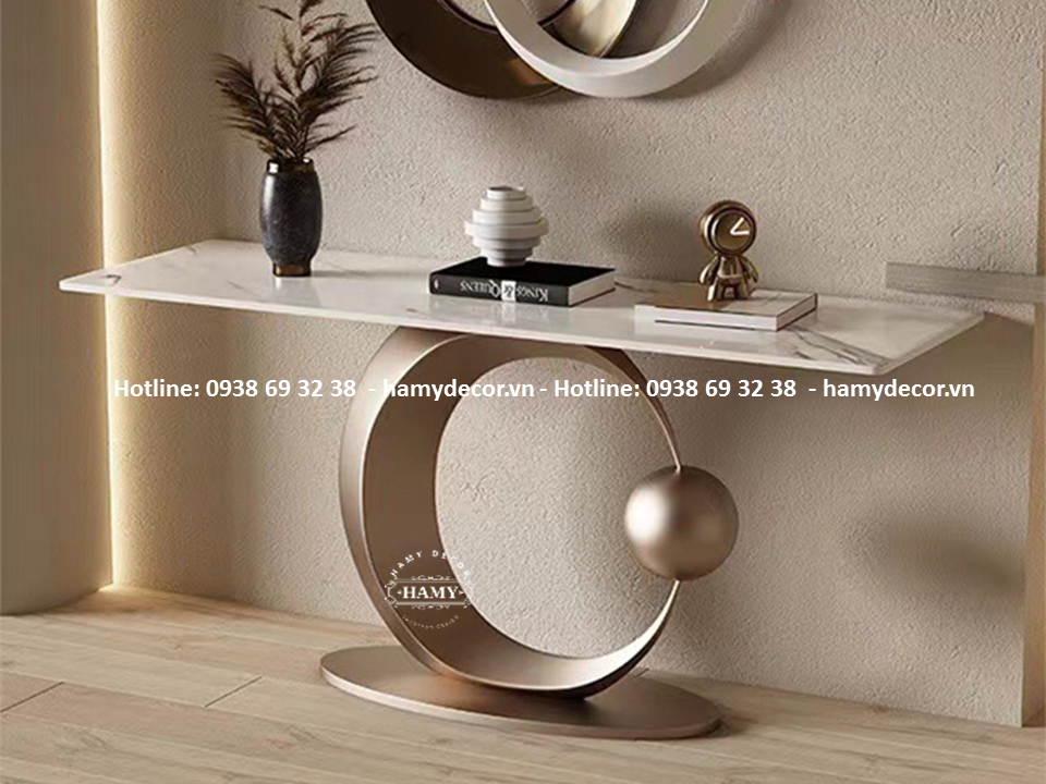 Bàn console vầng trăng inox mạ vàng mặt đá đẹp nhất hiện nay - 192