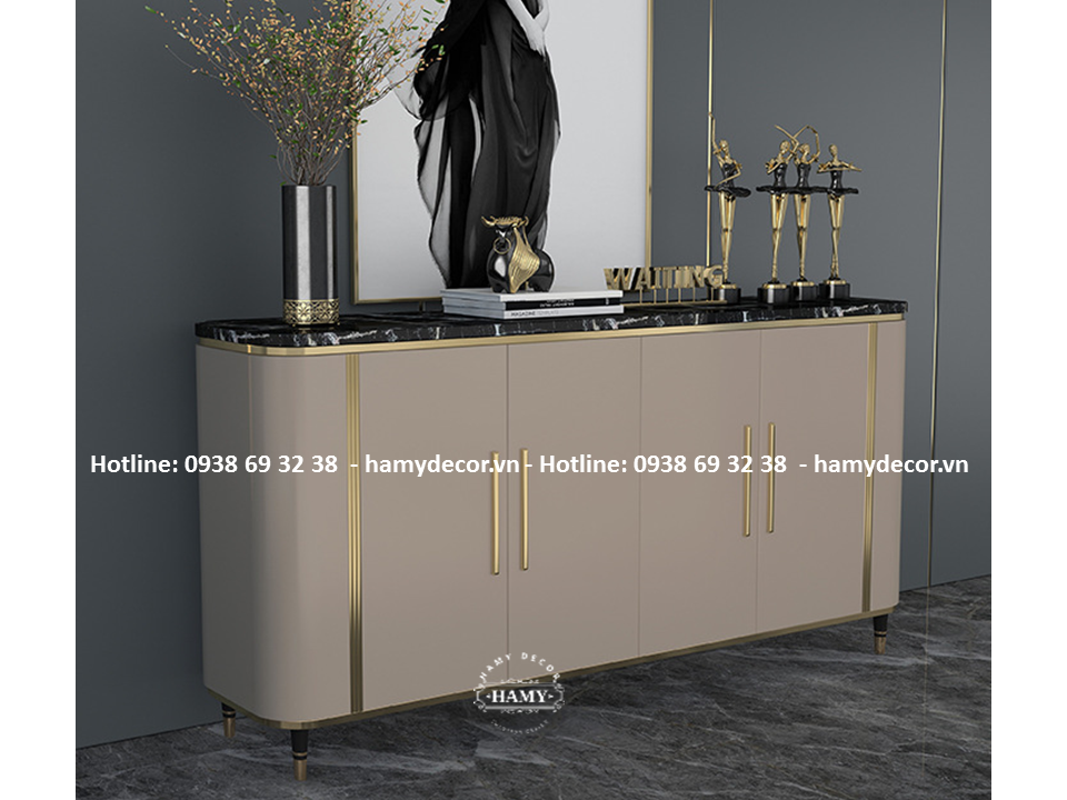 Tủ console mặt đá chân inox mạ vàng - 168