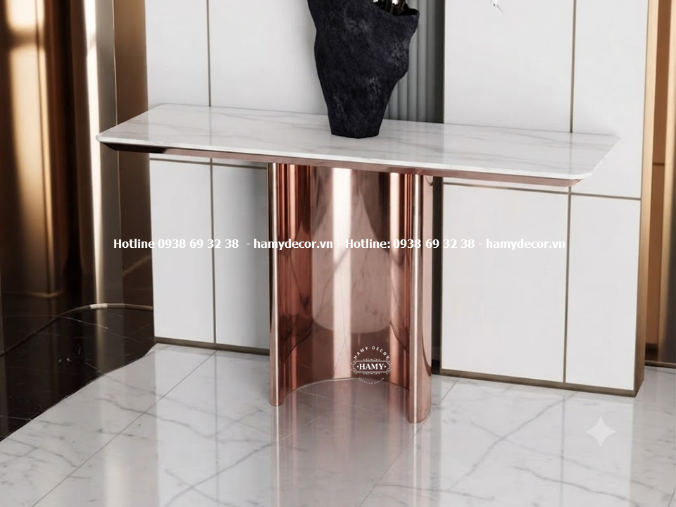 Bàn console inox vàng hồng gương 