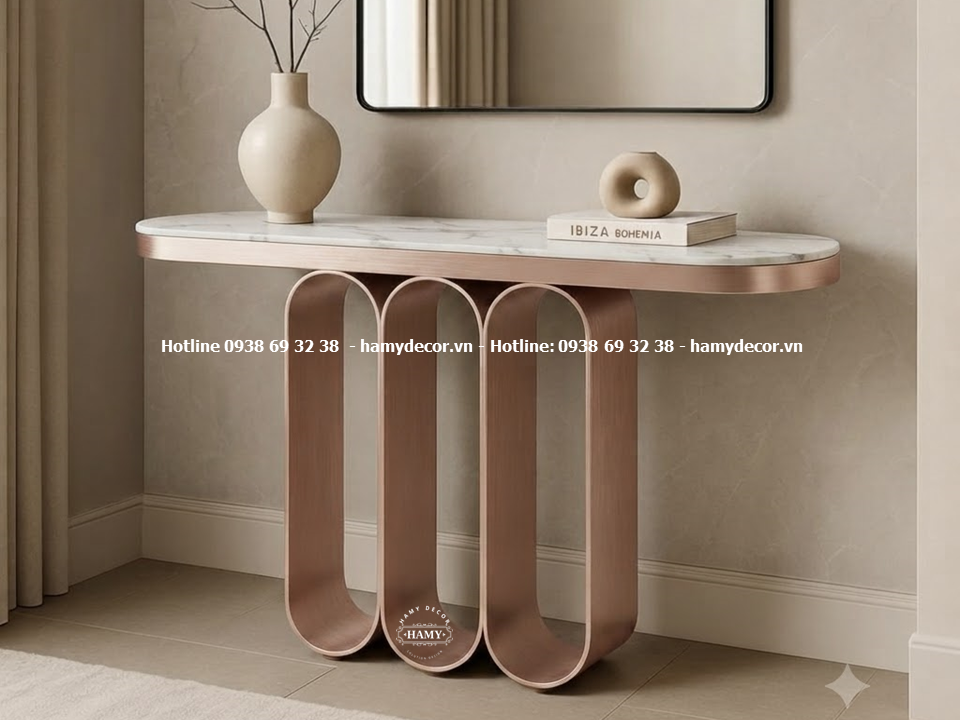 Bàn console chân inox vàng hồng xước ( HL - Rose Gold)