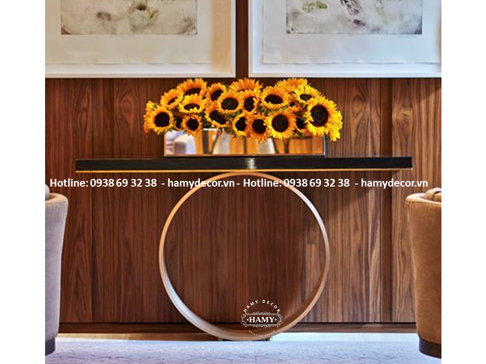 Bàn console inox mạ vàng PVD Mặt gỗ - 26