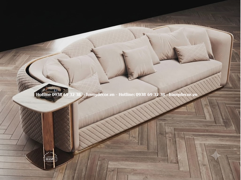 Bàn phụ sofa chân trụ inox vàng hồng, mặt bàn vuông bo cạnh
