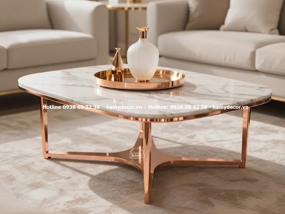Mẫu bàn sofa chân inox vàng hồng bóng gương (MIRR - ROSE GOLD)