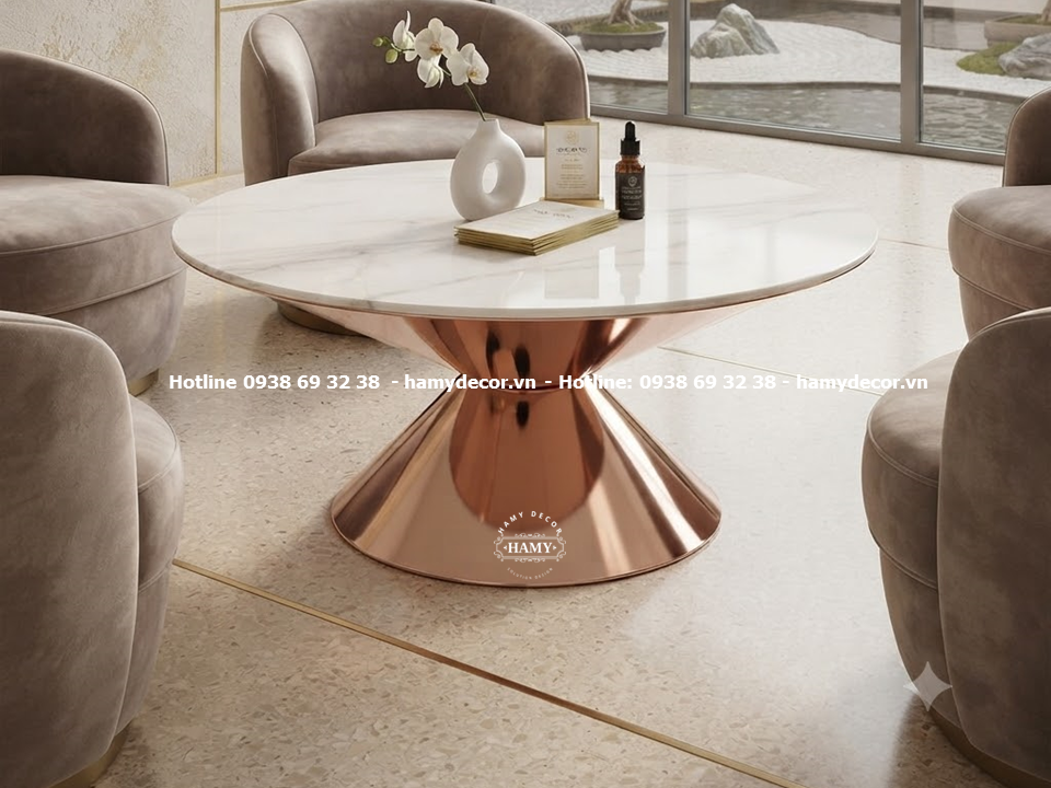 Bàn sofa với thiết kế chân trụ inox vàng hồng (MIRR - ROSE GOLD) độc đáo