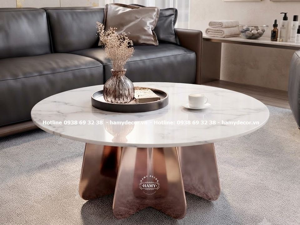 Bàn sofa inox vàng hồng (MIRR - ROSE GOLD) phong cách Modern Luxury, Art Deco