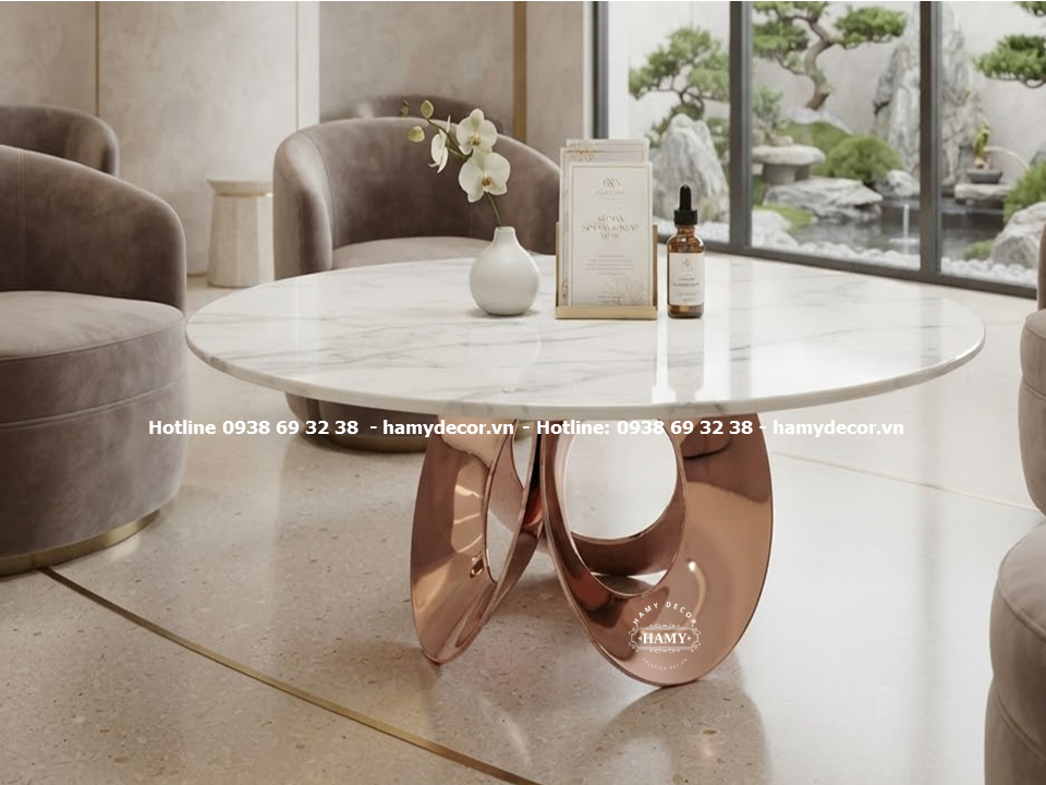 Bàn sofa inox vàng hồng (MIRR - ROSE GOLD) Hệ chân vòng cung cách điệu