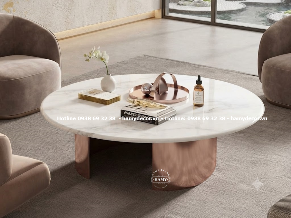 Bàn sofa inox vàng hồng ( MIRR - ROSE GOLD) Hệ chân trụ vòng cung chữ C