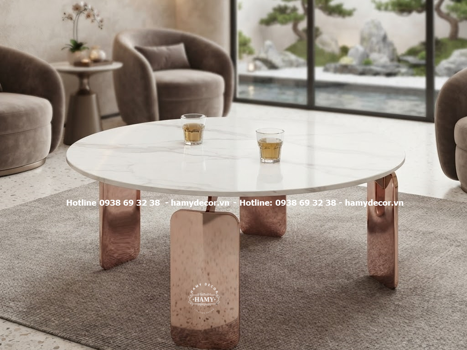 Bàn sofa Kiểu dáng 4 chân bản dẹt bo cong inox vàng hồng (MIRR - ROSE GOLD)