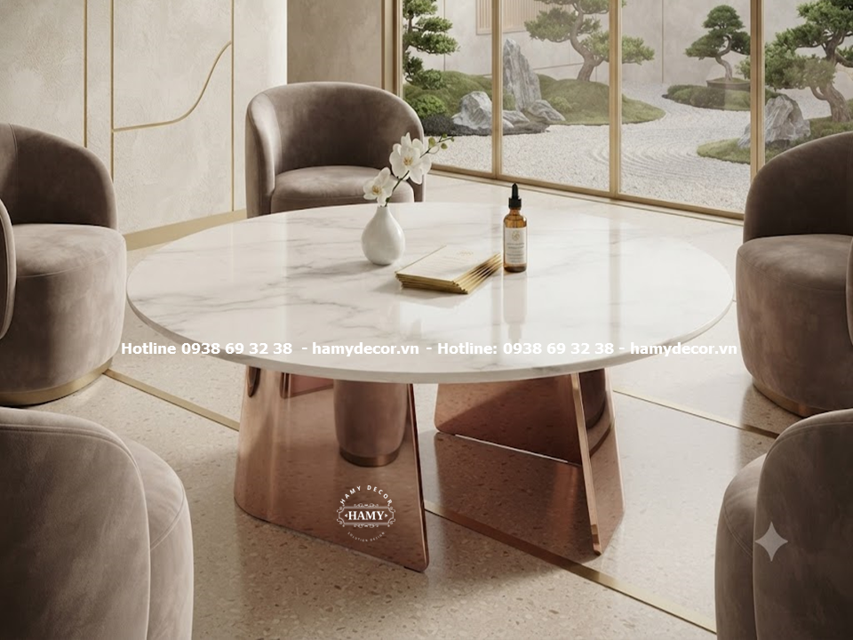Bàn sofa chân inox mạ vàng hồng bóng gương cao cấp (MIRR - ROSE GOLD)