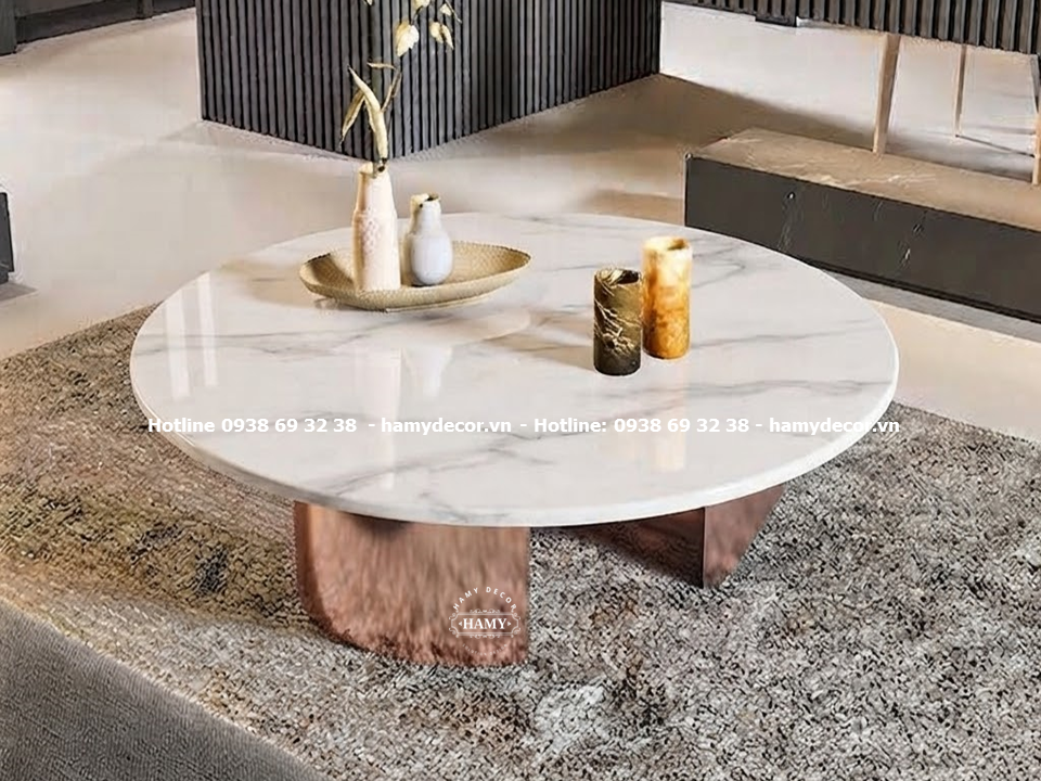 Bàn sofa tròn chân inox 304 mạ vàng hồng (MIRR - ROSE GOLD)