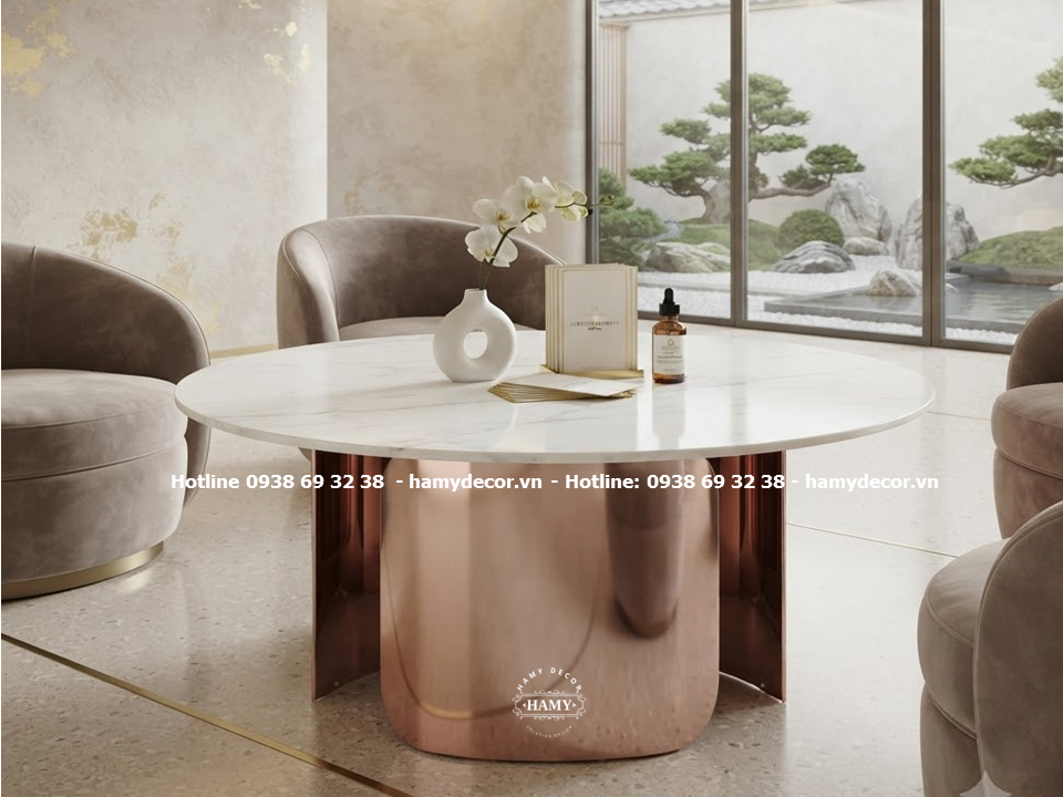 Bàn sofa mặt đá chân inox 304 mạ ROSE GOLD (Vàng hồng)