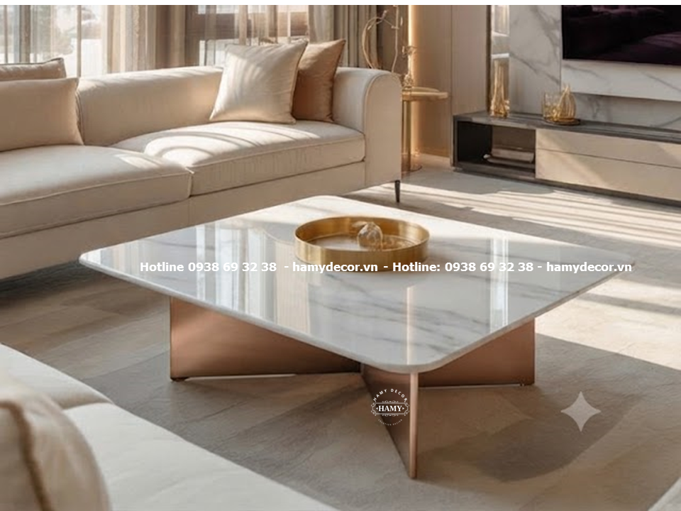 Bàn sofa Hệ chân inox mạ vàng hồng chữ X cách điệu