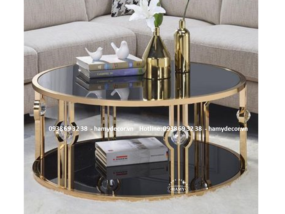 Bàn trà chân inox mạ vàng mặt kính - 60