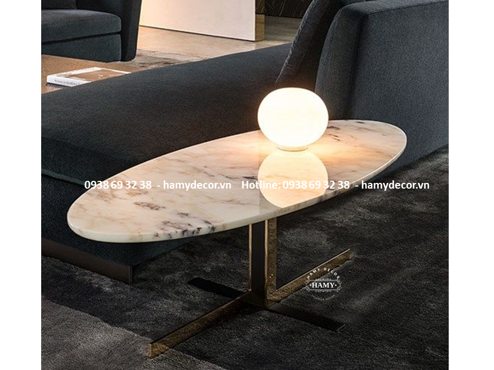 Bàn sofa inox mạ vàng hình Oval 13