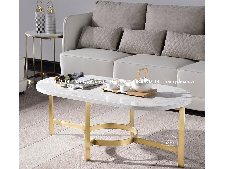 Bàn trà khung sắt mặt đá BT - 11