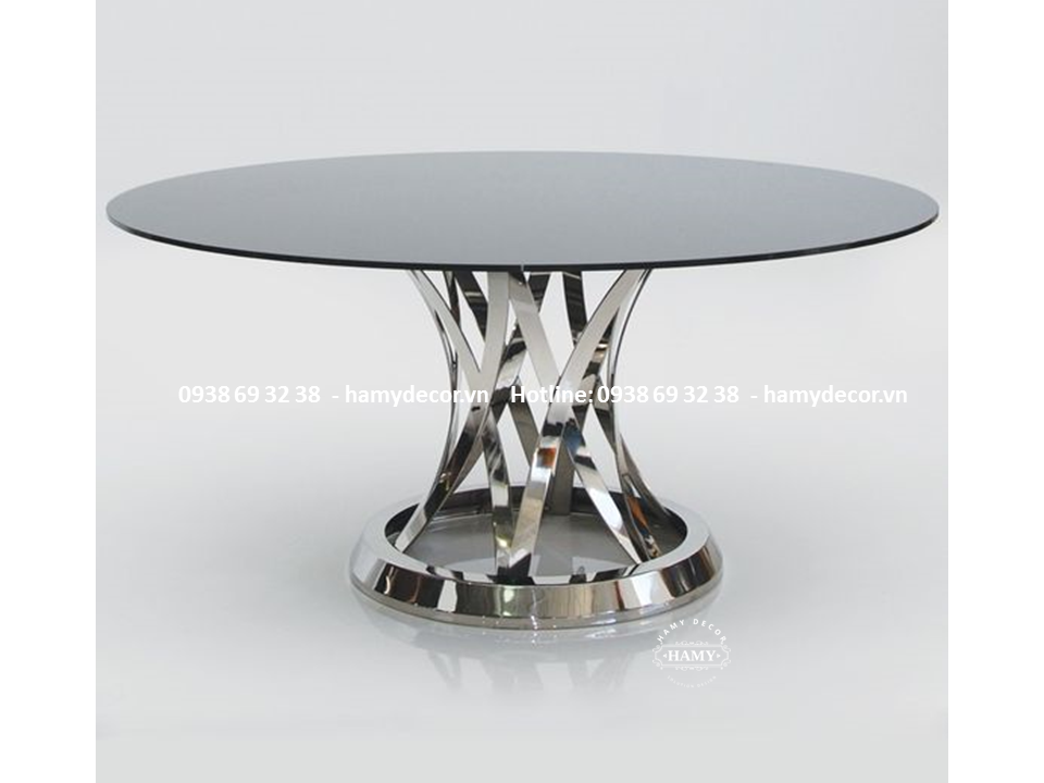 Bàn trà inox trắng bóng mặt kính  46