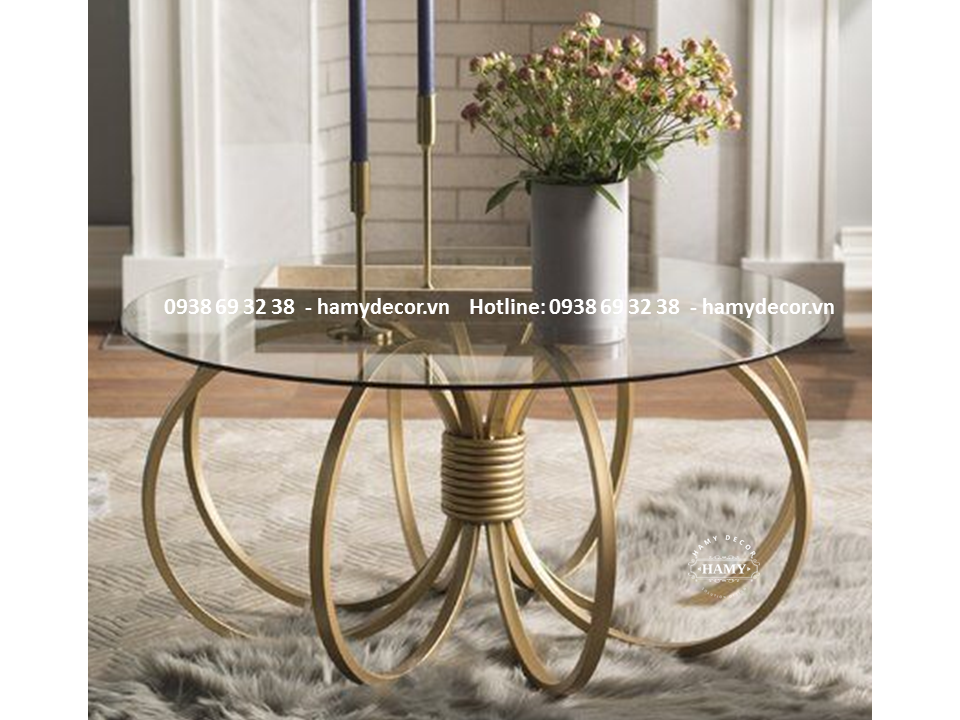 Bàn trà khung sắt mặt kính  BT - 19