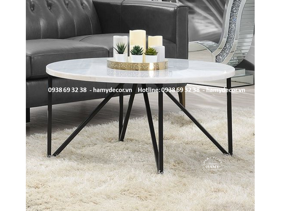 Bàn sofa sắt mặt đá trắng BT - 10
